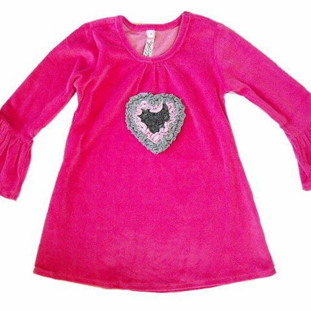 Love U Lots Girl Pink Long Sleeve Velour Hear tTop